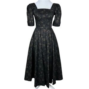 LAURA ASHLEY Vintage Black and Gold Floral Dress Size 8